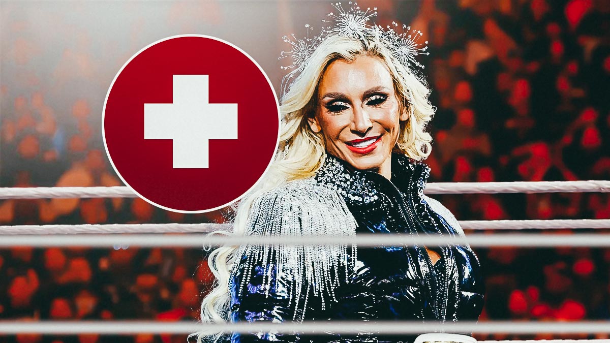 WWE star Charlotte Flair, who is yet to make her return from injury, with medical cross logo.