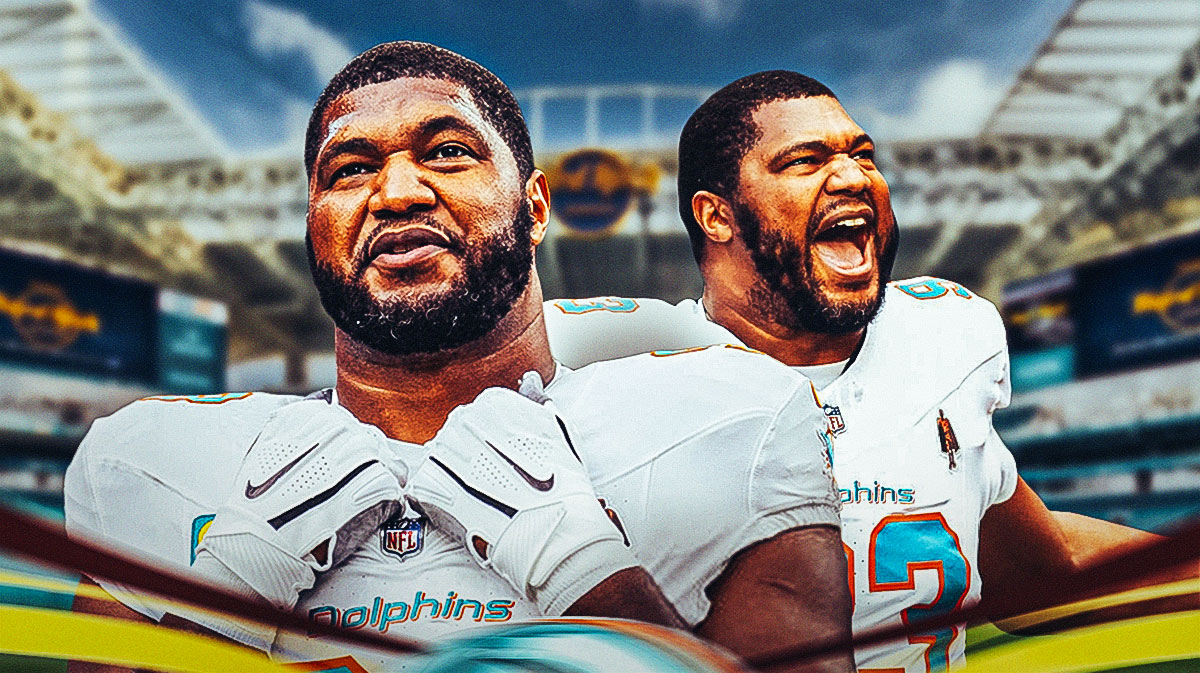 Calais Campbell in a Dolphins jersey.
