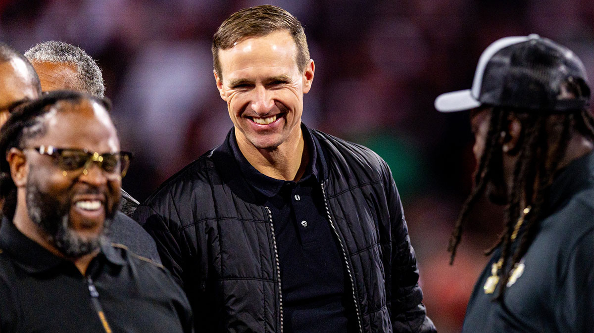 Former New Orleans Saints quarterback Drew Brees during the half time Ring of Honor ceremony for Jahri Evans at Caesars Superdome.