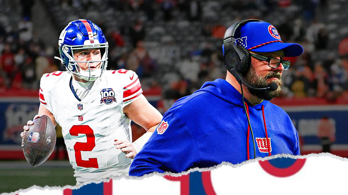 Giants Drew Lock and Giants Brian Daboll