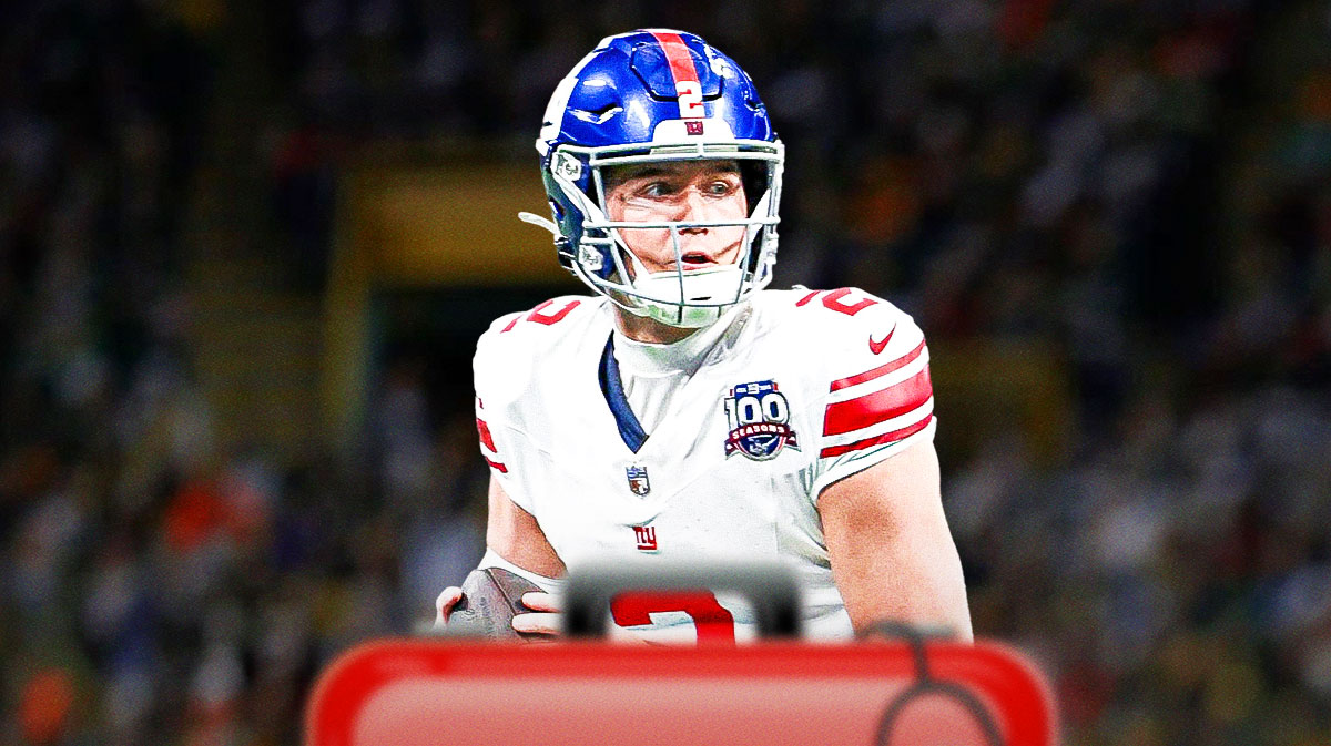 Giants' Drew Lock with medical Red Cross symbol
