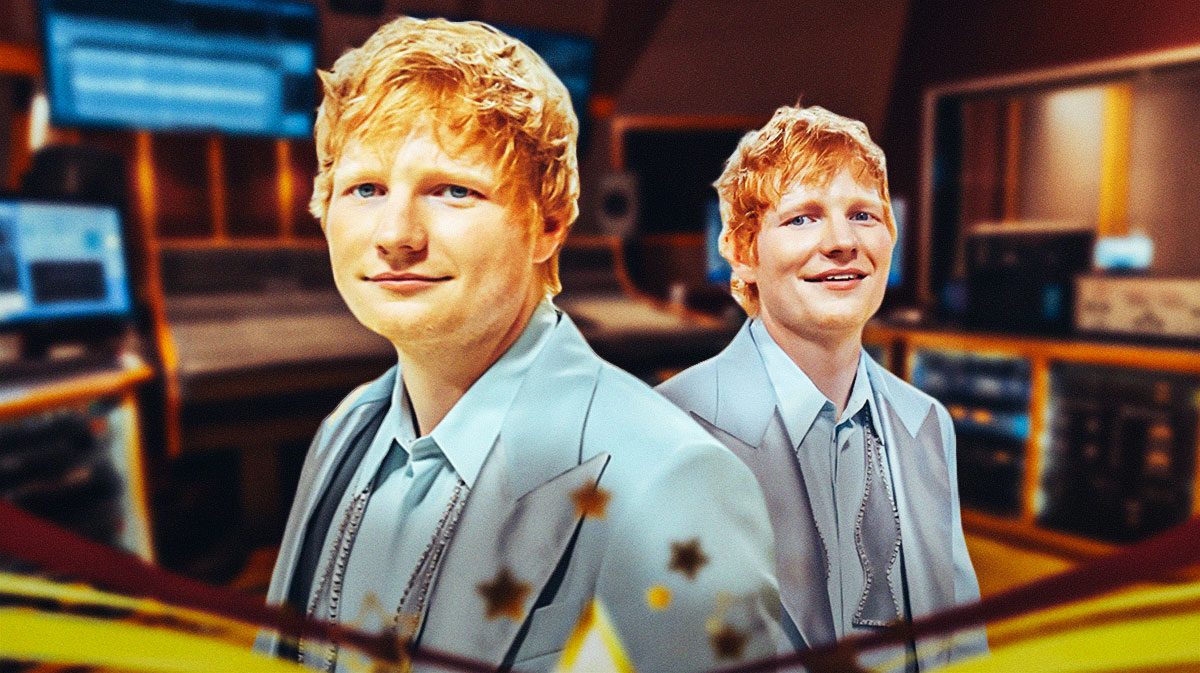 Ed Sheeran, who announced when his next album will drop, in recording studio.