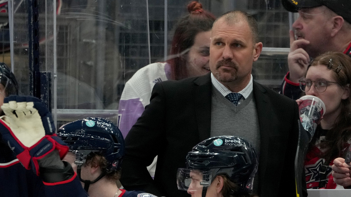 Columbus Blue Jackets head coach Brad Larsen looks on during the first period against the Ottawa Senators at Nationwide Arena.