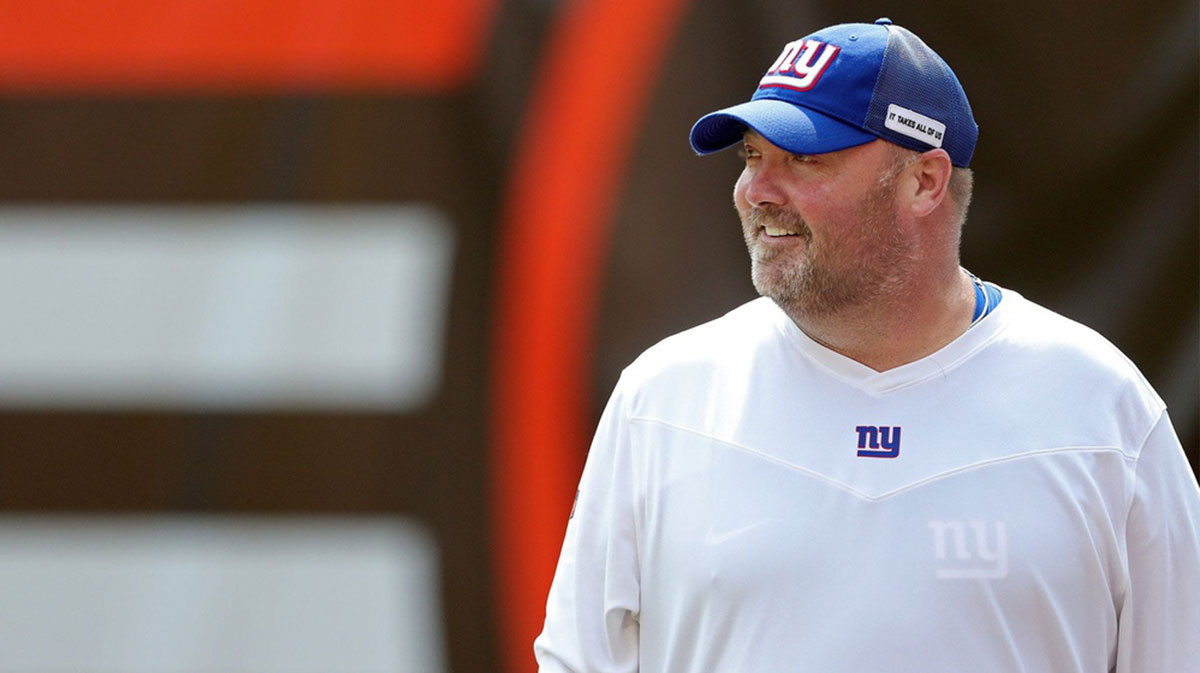 New York Giants senior offensive assistant Freddie Kitchens watches before an NFL preseason football game, Sunday, Aug. 22, 2021, in Cleveland, Ohio.