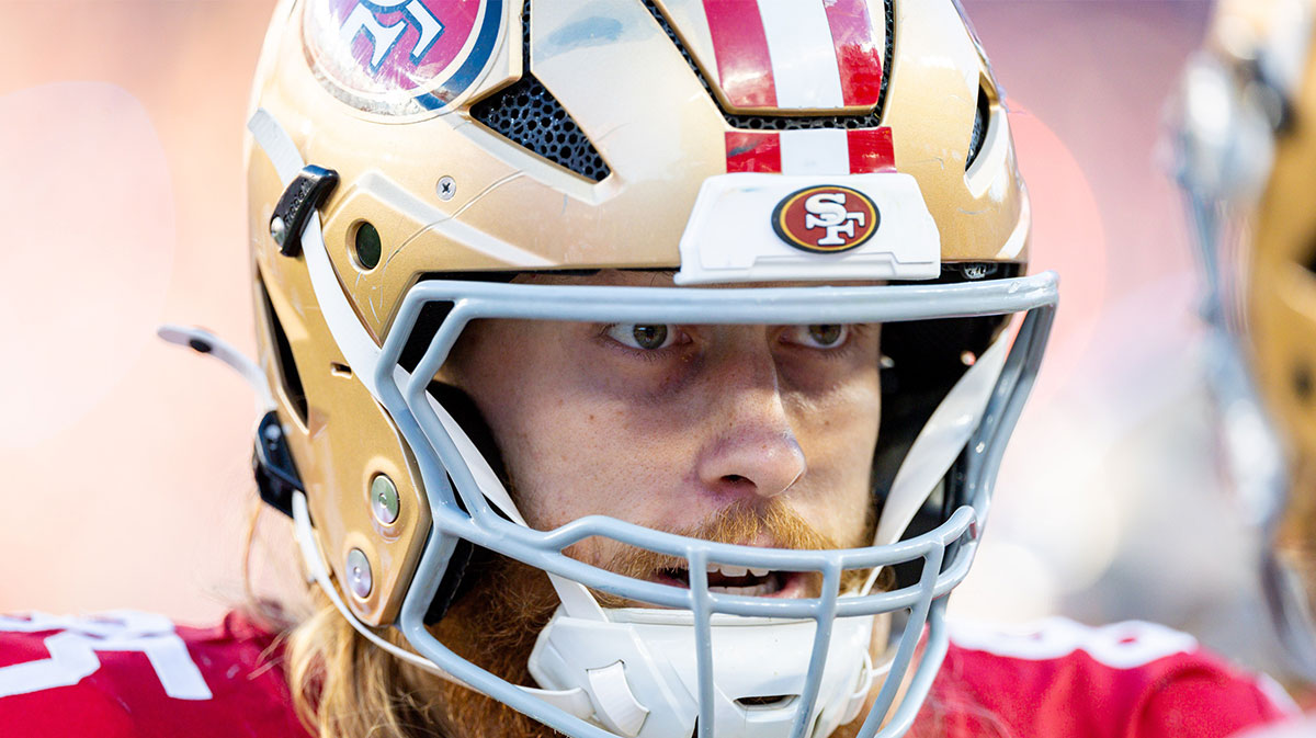 San Francisco 49ers tight end George Kittle (85) on the sidelines during the fourth quarter against the Chicago Bears at Levi's Stadium. Mandatory Credit: Bob Kupbens-Imagn Images