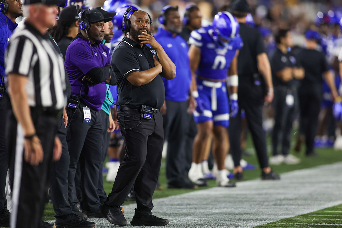 Georgia State Panthers head coach Dell McGee on the sideline against Georgia Tech Yellow Jackets in the fourth quarter at Bobby Dodd Stadium at Hyundai Field.