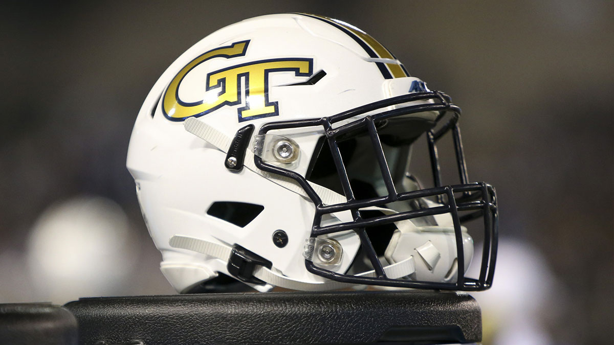 Georgia Tech Yellow Jackets helmet is seen on the sideline in the first half against the North Carolina State Wolfpack at Bobby Dodd Stadium.