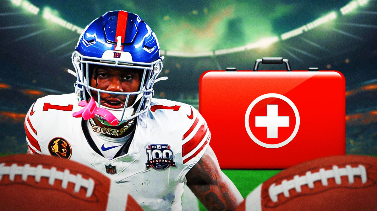 Malik Nabers with a first aid kit near him