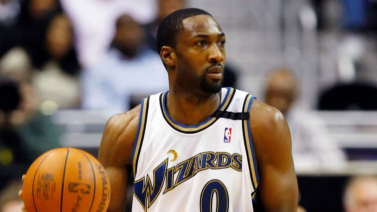 Washington Wizards guard Gilbert Arenas (0) dribbles against the Milwaukee Bucks at Verizon Center. The Wizards won 104-102.