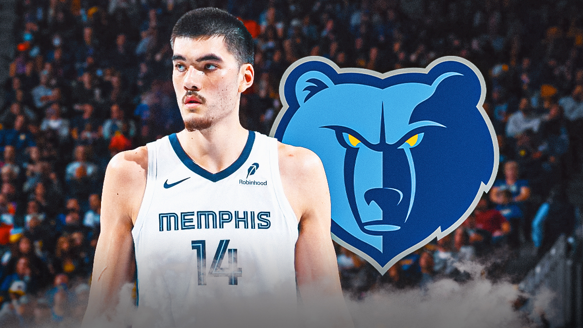 Memphis Grizzlies player Zach Edey with the Grizzlies logo in the background, injury