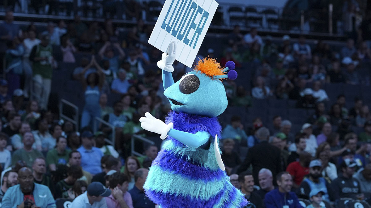 Charlotte Hornets mascot Hugo during the first quarter against the Boston Celtics at Spectrum Center. Mandatory Credit: Jim Dedmon-Imagn Images