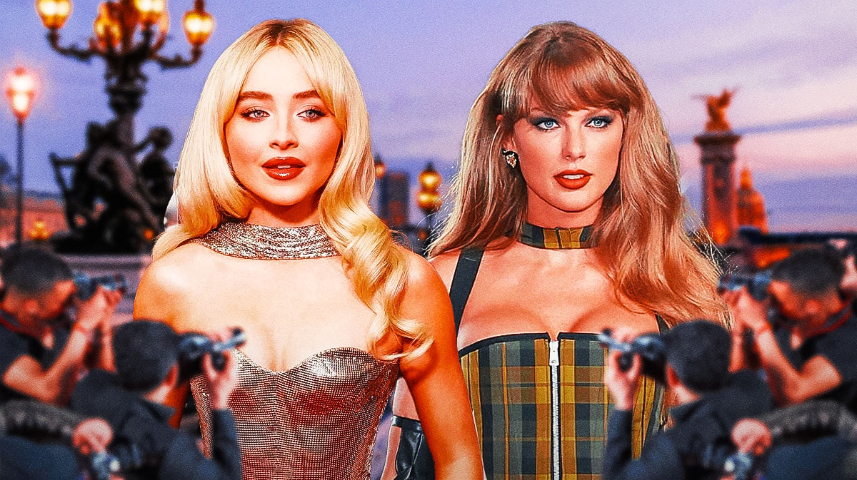 Espresso singer Sabrina Carpenter, who opened for Taylor Swift on the Eras Tour, with Paris, France, background.