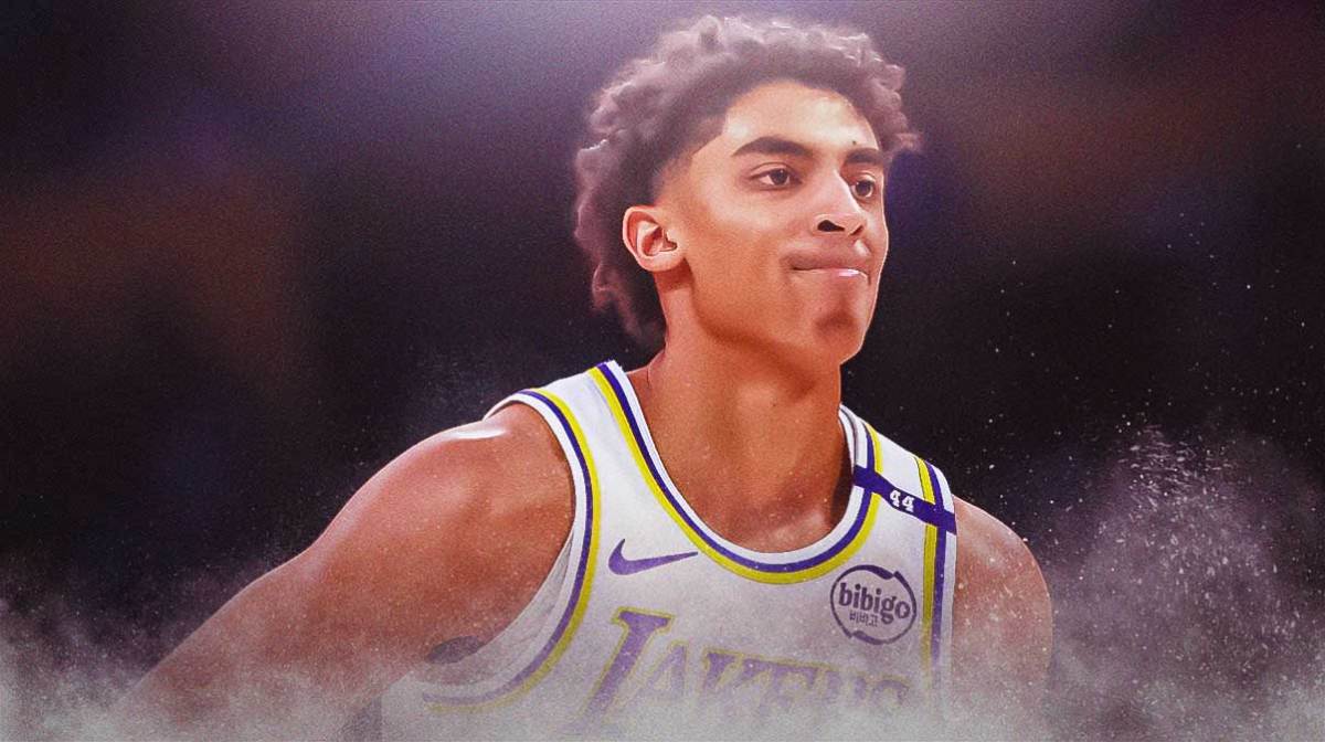 LA Lakers player Max Christie with the Lakers arena in the background, season development