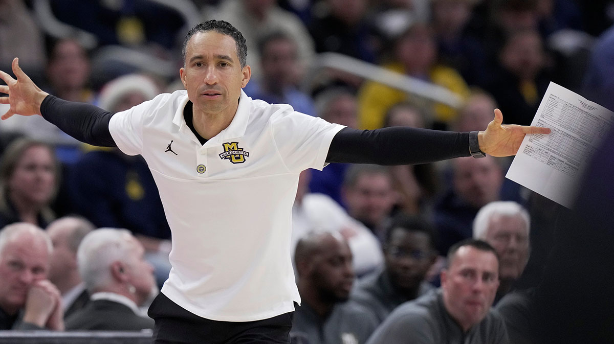 Marquette Shaka Smart is shown during the second half their game Saturday, November 30, 2024 at Fiserv Forum in Milwaukee, Wisconsin. Marquette beat Western Carolina 94-62.