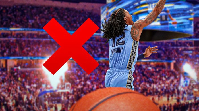 Ja Morant dunking with a big red X emoji next to him.