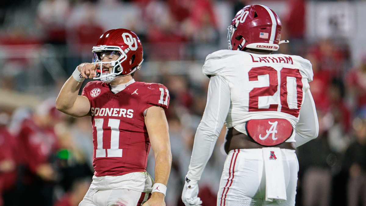 Oklahoma Sooners quarterback Jackson Arnold (11) reacts after a play during the fourth quarter against the Alabama Crimson Tide at Gaylord Family-Oklahoma Memorial Stadium.