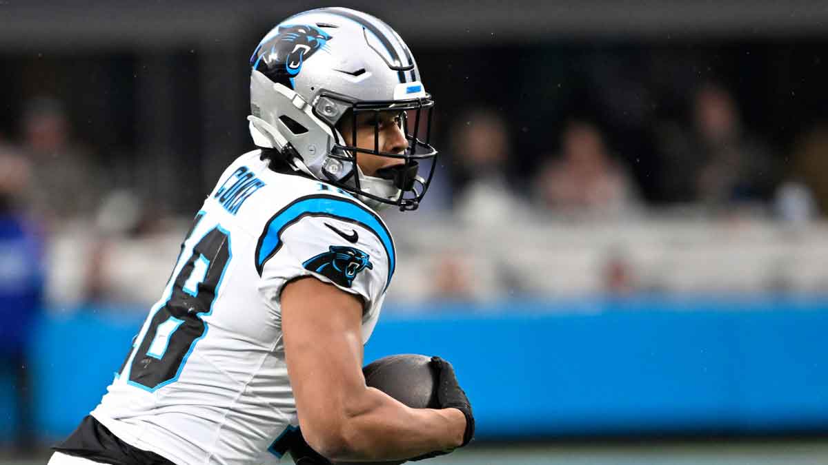 Carolina Panthers wide receiver Jalen Coker (18) with the ball in the fourth quarter at Bank of America Stadium.