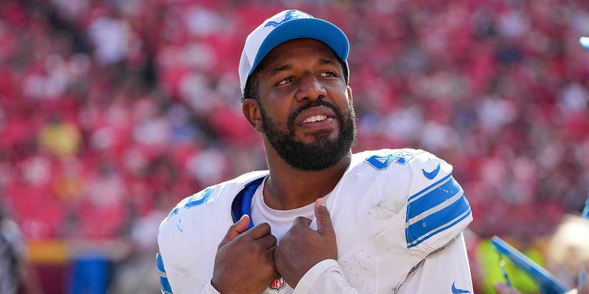 Detroit Lions linebacker Jalen Reeves-Maybin (42) on the sidelines against the Kansas City Chiefs during the game at GEHA Field at Arrowhead Stadium.