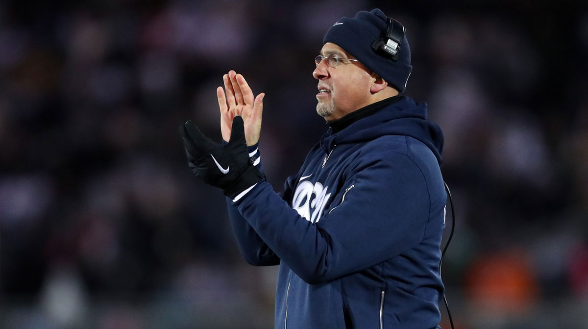Penn State Nittany Lions head coach James Franklin claps from the sideline during the second quarter against the Maryland Terrapins at Beaver Stadium. Penn State won 44-7.