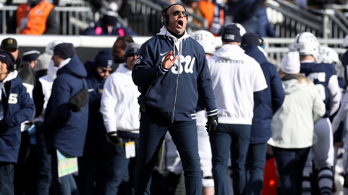 Penn State Nittany Lions head coach James Franklin reacts from the sideline during the second quarter against the Southern Methodist Mustangs in the first round of the College Football Playoff at Beaver Stadium.