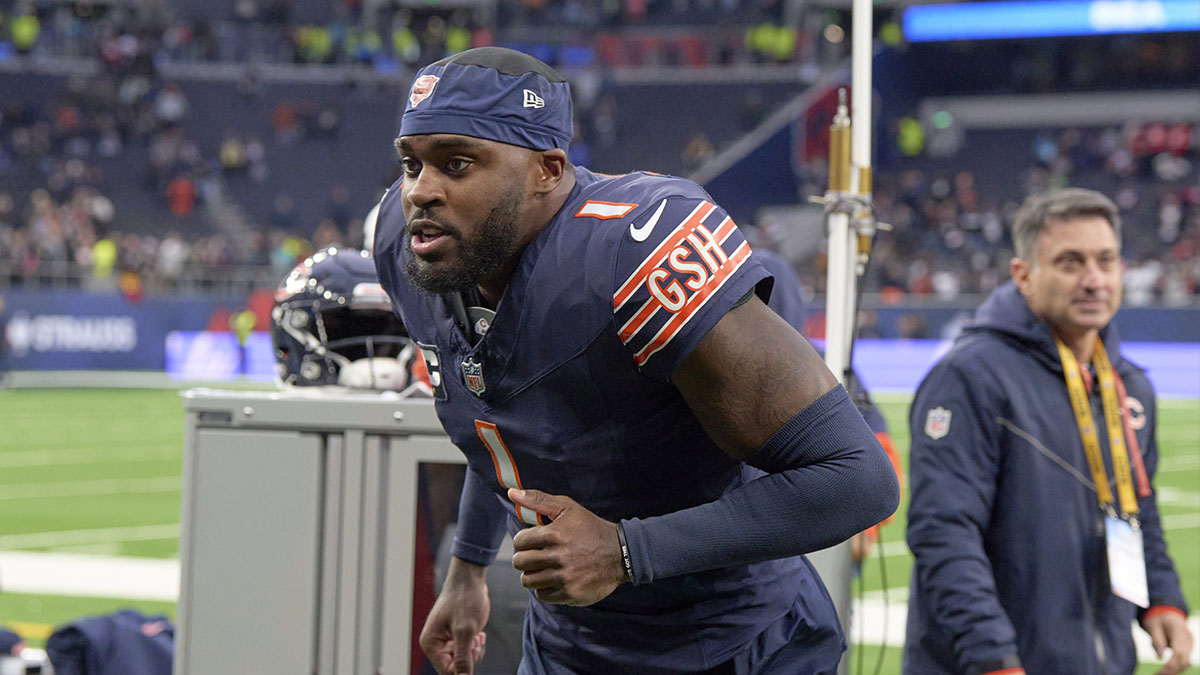 Chicago Bears cornerback Jaylon Johnson (1) after an NFL International Series game at Tottenham Hotspur Stadium.