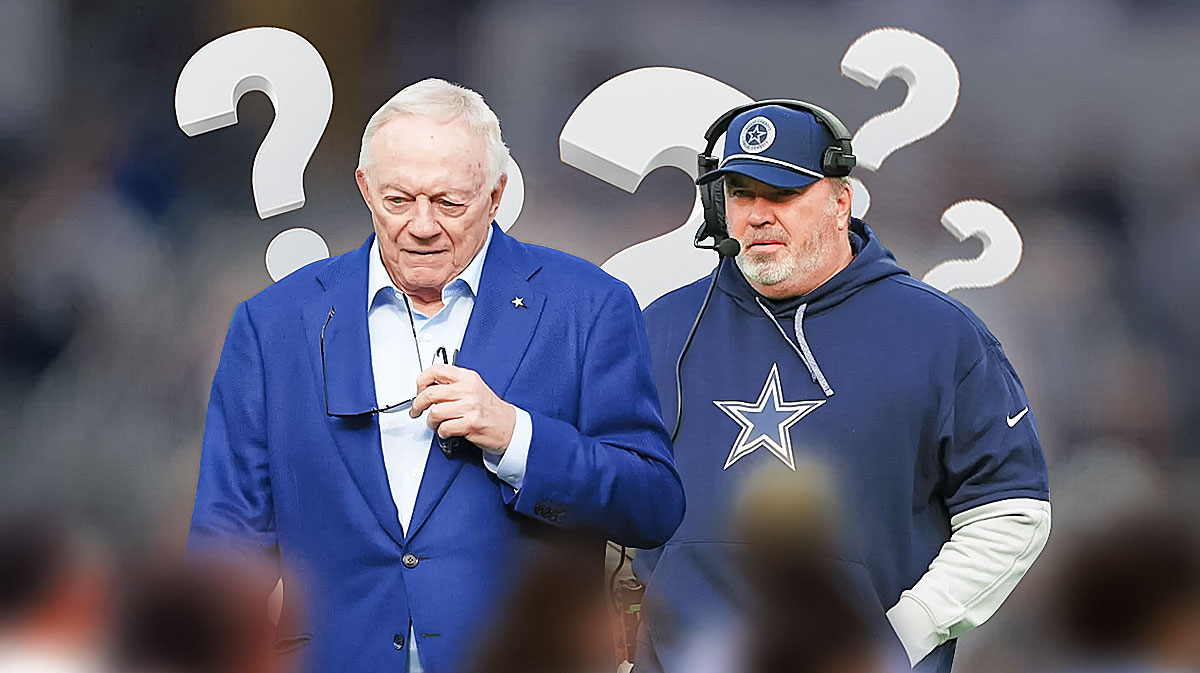 Cowboys owner Jerry Jones and Dallas Cowboys coach Mike McCarthy with little question marks surrounding them as Jones contemplates coaching changes.