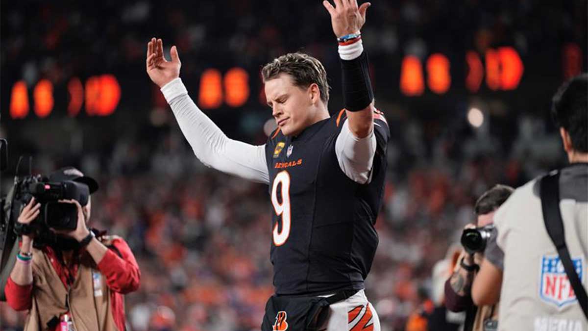 Cincinnati Bengals quarterback Joe Barrow celebrates after his team's overtime victory on Dec. 28 at Paycor Stadium. The Bengals beat the Broncos 30-24 when Barrow found receiver Ty Higgins in the end zone to end the contest.