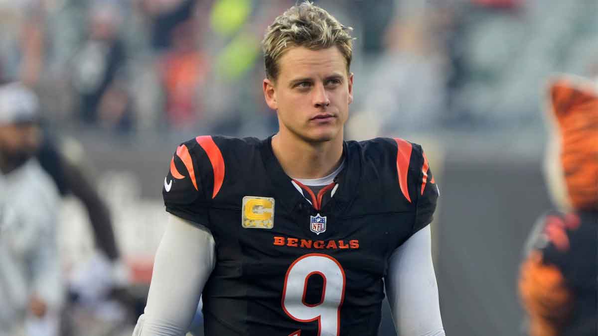 Cincinnati Bengals quarterback Joe Burrow (9) walks off the field after the Bengals beat the Las Vegas Raiders 41-24 Paycor Stadium Sunday, November 3, 2024.