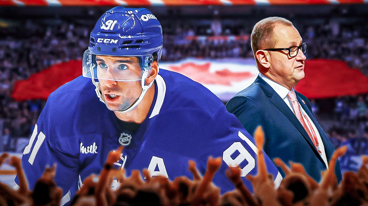 Maple Leafs forward John Tavares with GM Brad Treliving