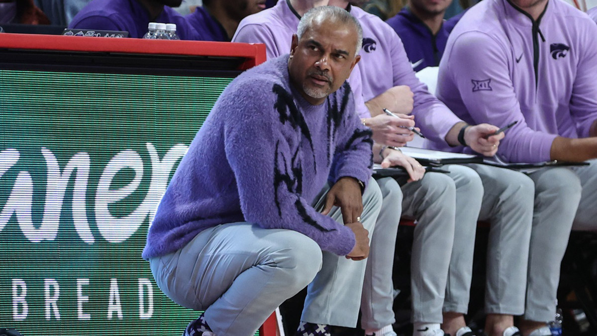 Kansas State Wildcats head coach Jerome Tang at Carnesecca Arena.