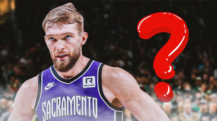 Kings Domantas Sabonis on left, question mark on right.
