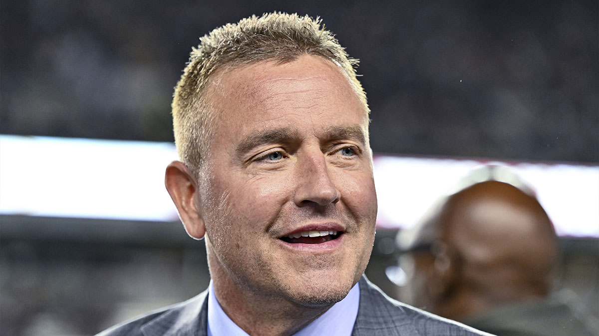 ESPN's College GameDay analyst Kirk Herbstreit looks on prior to the game between the Texas A&M Aggies and the Texas Longhorns. The Longhorns defeated the Aggies 17-7 at Kyle Field
