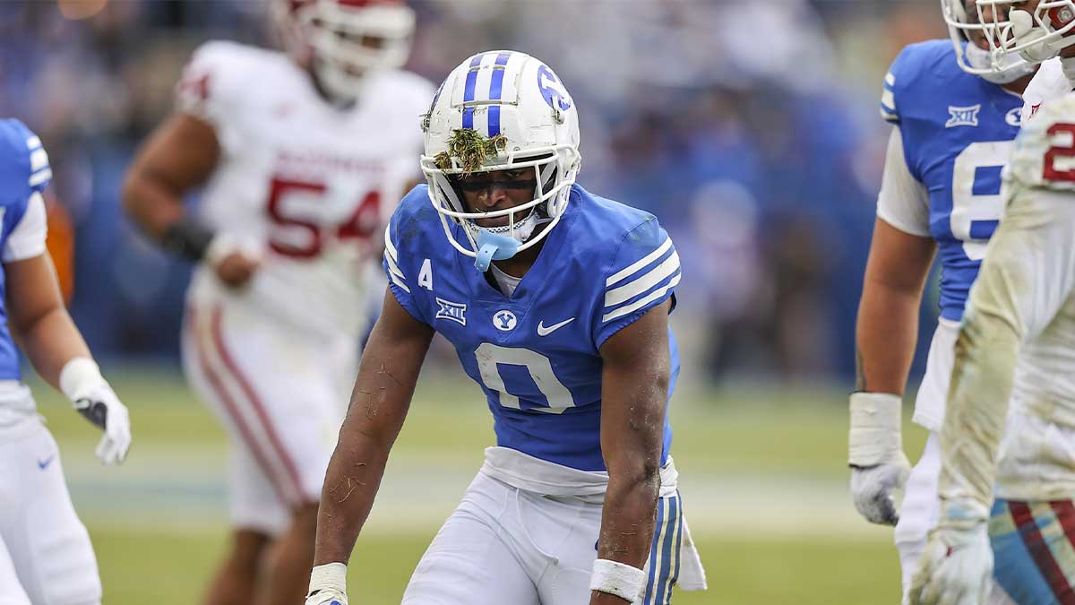 Brigham Young Cougars wide receiver Kody Epps (0) reacts to a play against the Oklahoma Sooners in the third quarter at LaVell Edwards Stadium.