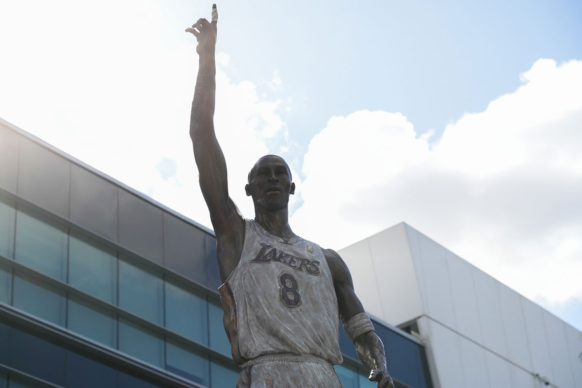 Hall of Famer Kobe Bryant at Crypto.com Arena. Bryant won five NBA championships and played all twenty of his NBA seasons with the franchise. Bryant died in a helicopter crash with his daughter Gianna in January 2020