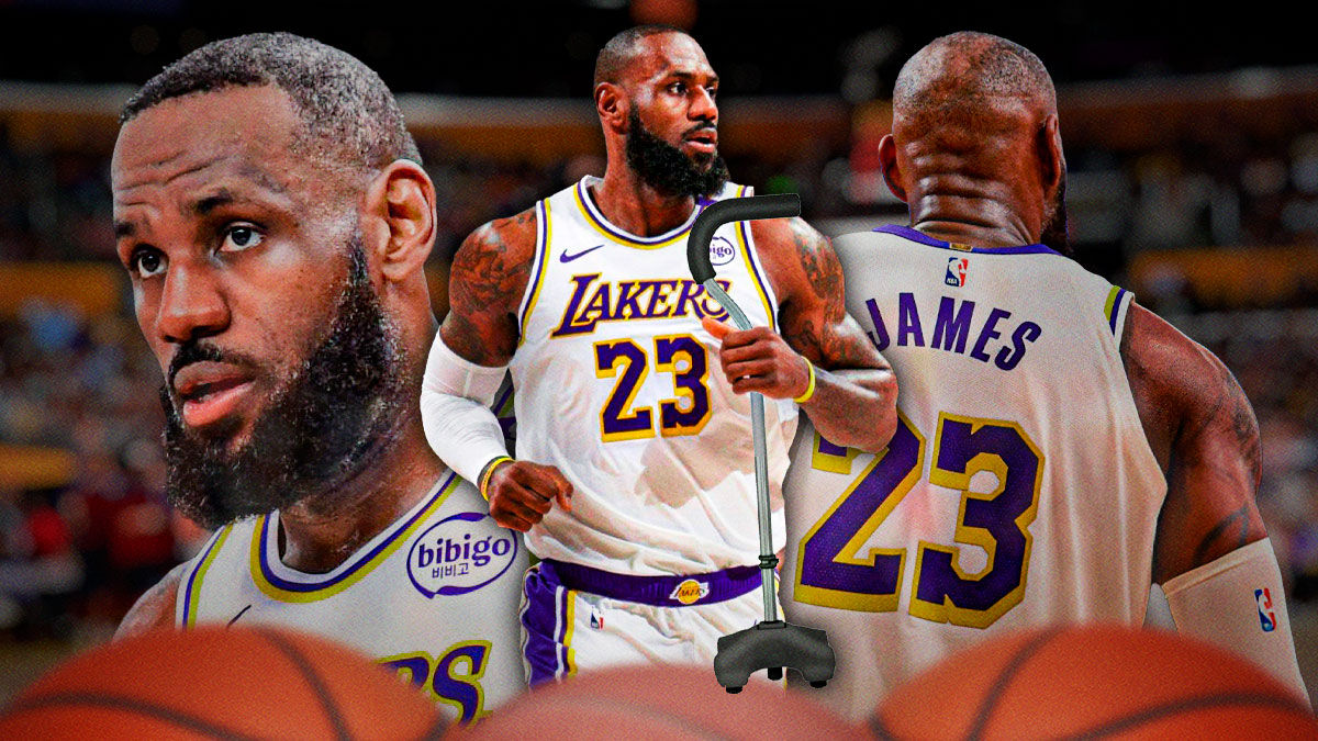 LeBron James with a walking cane.