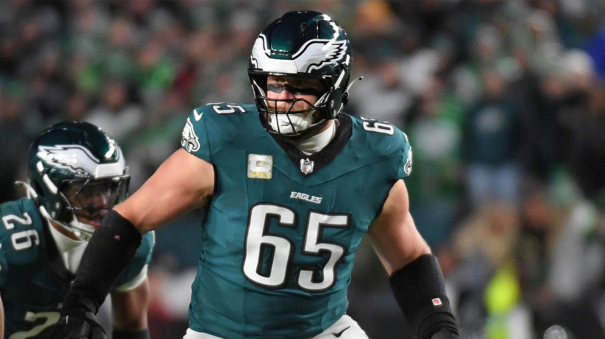 Philadelphia Eagles offensive tackle Lane Johnson (65) against the Washington Commanders at Lincoln Financial Field.