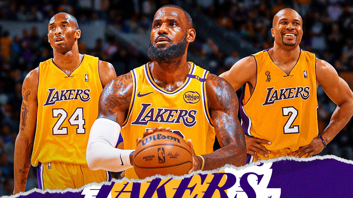 Lakers' LeBron James, Kobe Bryant, Derek Fisher