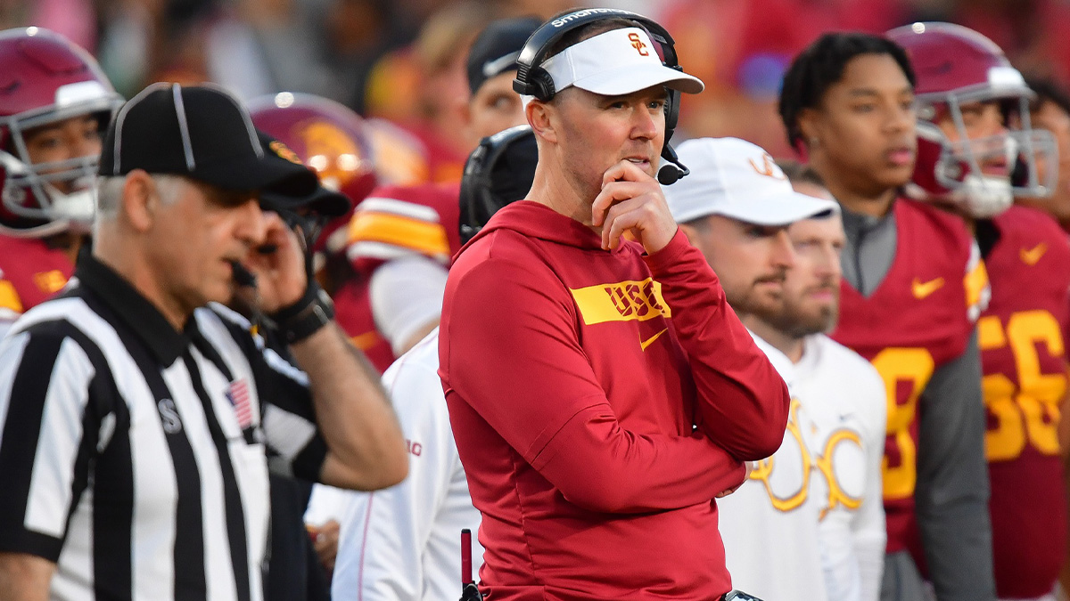 Southern California Trojans head coach Lincoln Riley watches game action against the Nebraska Cornhuskers during the second half at the Los Angeles Memorial Coliseum.