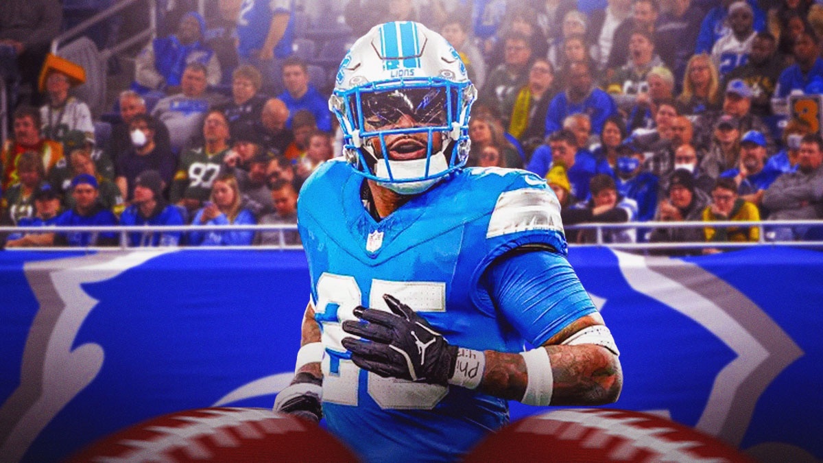 Detroit Lions star Jamal Adams in front of Ford Field.