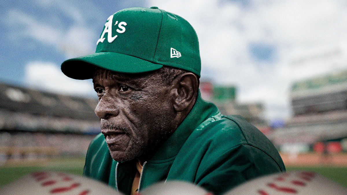 IMAGE: Rickey Henderson 2024 image in front looking serious. Nothing else in image, as this is a serious topic.