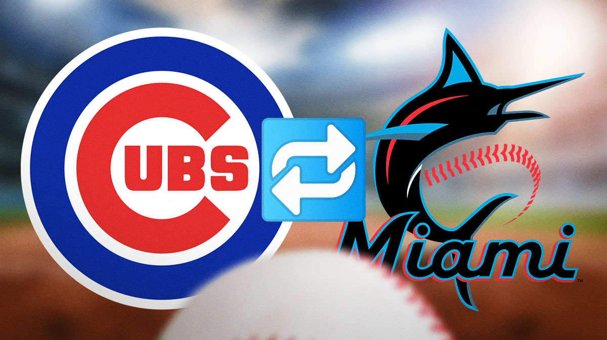 Cubs and Marlins logos with 🔁 emoji in between