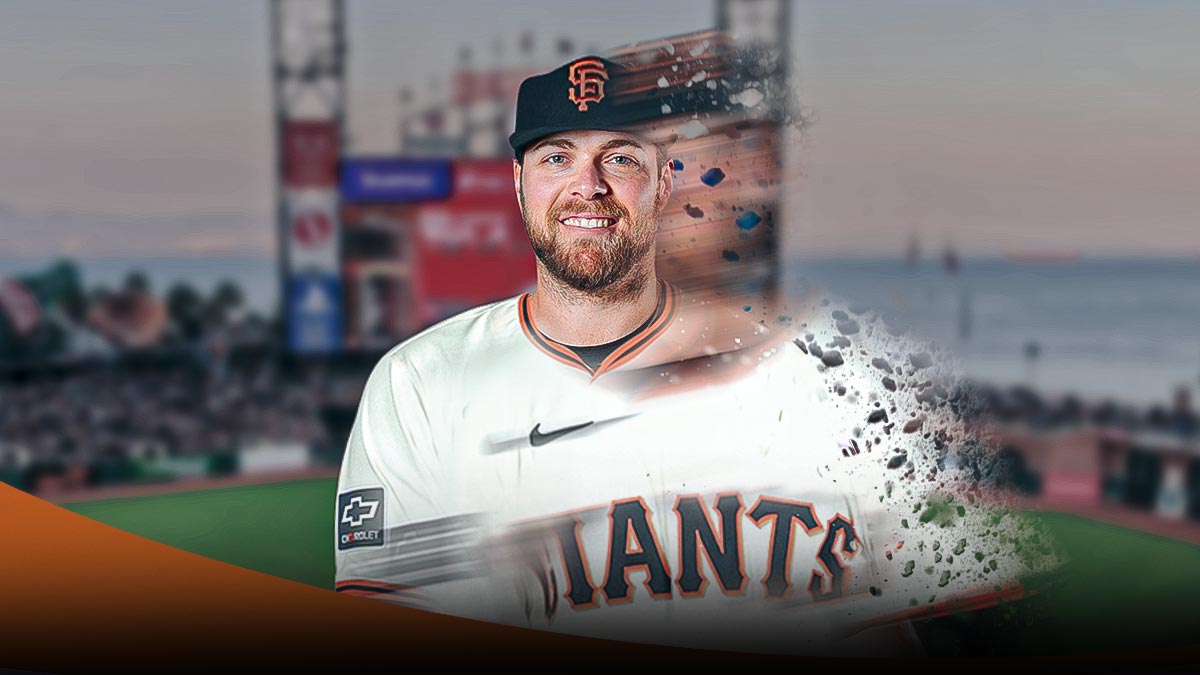 Corbin Burnes wearing Giants gear but the Giants gear is fading away.