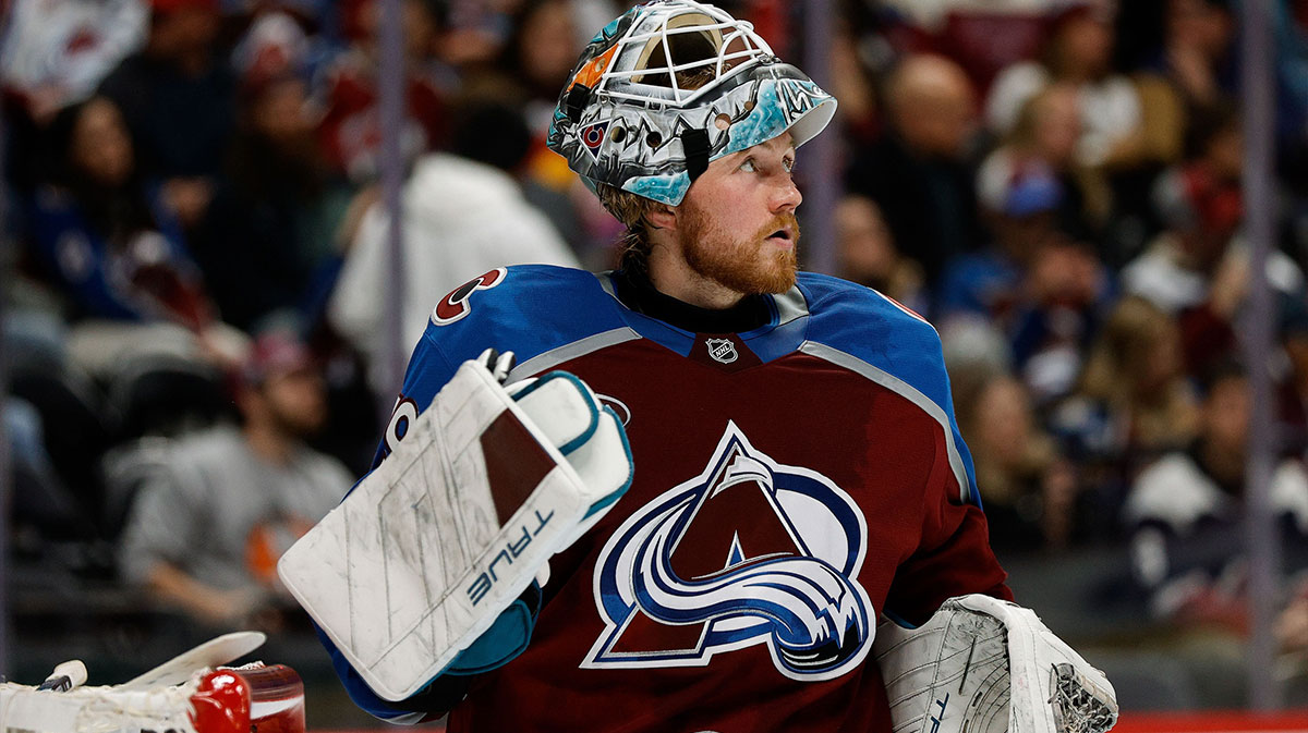 Colorado Avalanche goaltender Mackenzie Blackwood (39) before the start of the third period against the Seattle Kraken at Ball Arena.