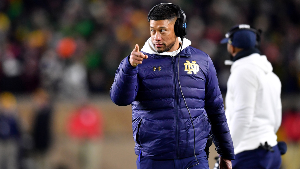 Dec 20, 2024; Notre Dame, Indiana, USA; Notre Dame Fighting Irish head coach Marcus Freeman during the third quarter against the Indiana Hoosiers at Notre Dame Stadium.