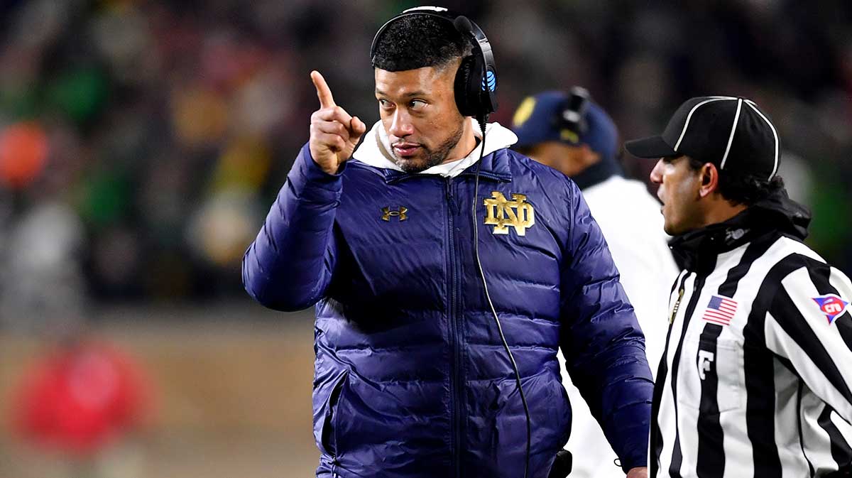 Notre Dame Fighting Irish head coach Marcus Freeman during the third quarter against the Indiana Hoosiers at Notre Dame Stadium.