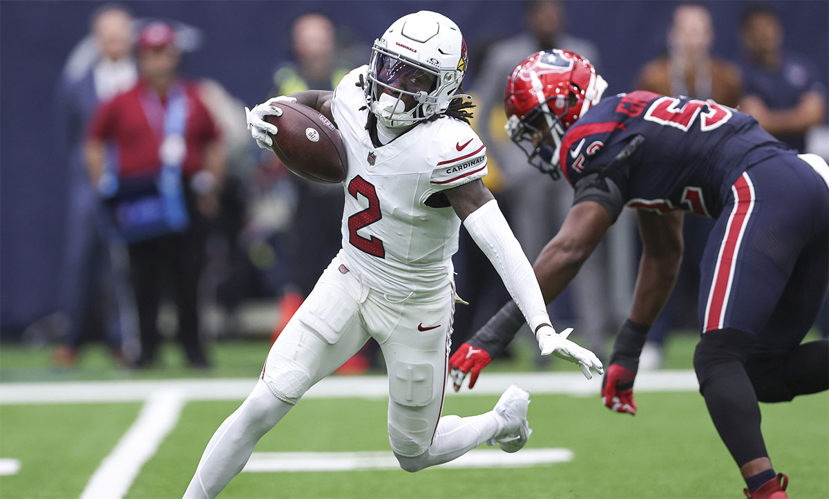 Arizona Cardinals wide receiver Marquise Brown (2) runs with the ball during the game against the Houston Texans at NRG Stadium.