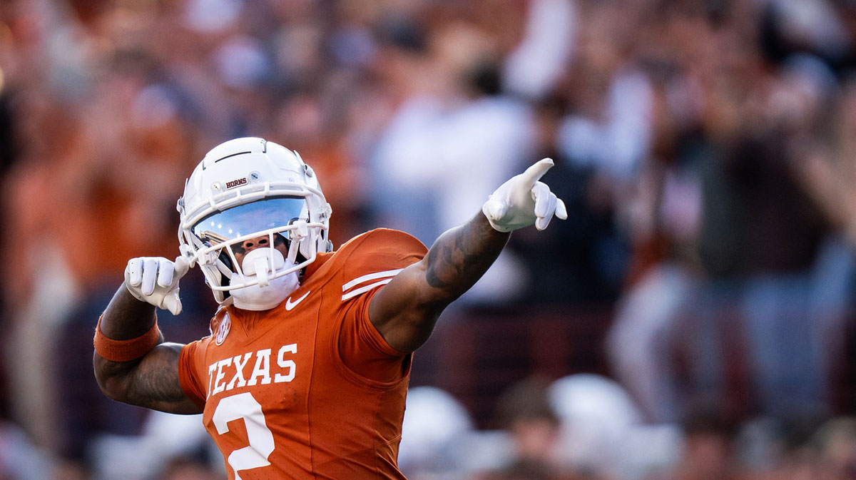 Texas Longhorns wide receiver Matthew Golden (2) celebrates a catch in the second quarter as the Texas Longhorns play the Clemson Tigers in the first round of the College Football Playoffs at Darrell K Royal Texas Memorial Stadium
