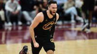 Cleveland, Ohio, USA; Cleveland Cavaliers guard Max Strus (1) reacts after being called for a foul during the second half against the Orlando Magic in game five of the first round for the 2024 NBA playoffs at Rocket Mortgage FieldHouse.