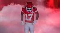 Kansas City Chiefs wide receiver Mecole Hardman (17) is introduced against the Tampa Bay Buccaneers prior to a game at GEHA Field at Arrowhead Stadium.