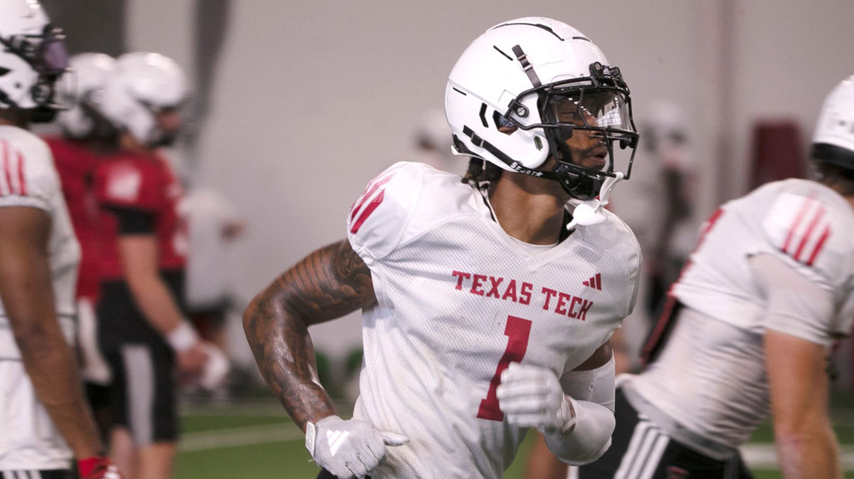 Texas Tech wide receiver Micah Hudson does a drill during football practice, Wednesday, Aug. 14, 2024, at the Sports Performance Center.